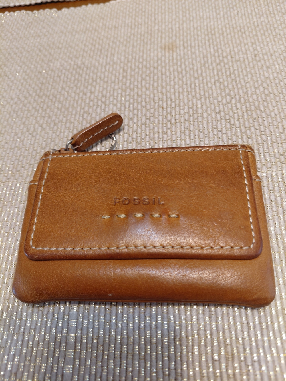 Fossil Cognac Leather Zip Card Holder